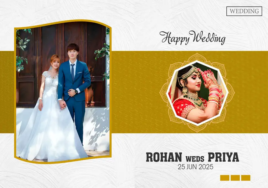 Creative wedding album back cover design PSD 14x20 with floral accents