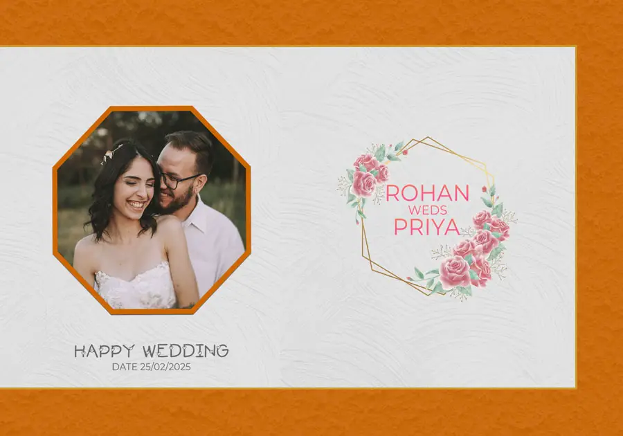 Modern wedding album back cover PSD 14x20 with decorative elements