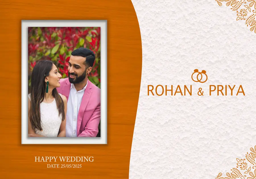 Stylish wedding album back cover PSD template 14x20 with elegant fonts