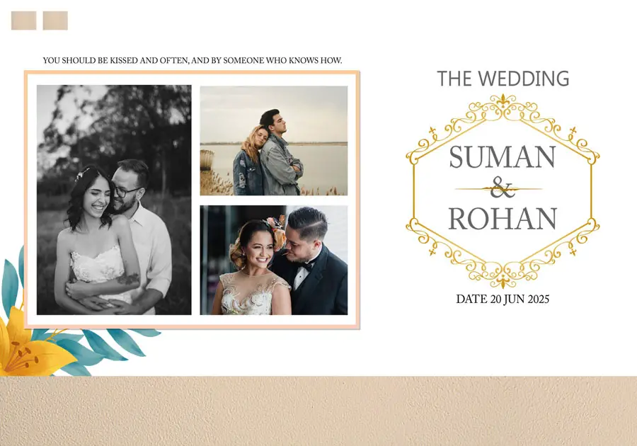 Elegant wedding album back cover PSD 14x20 with ornamental pattern