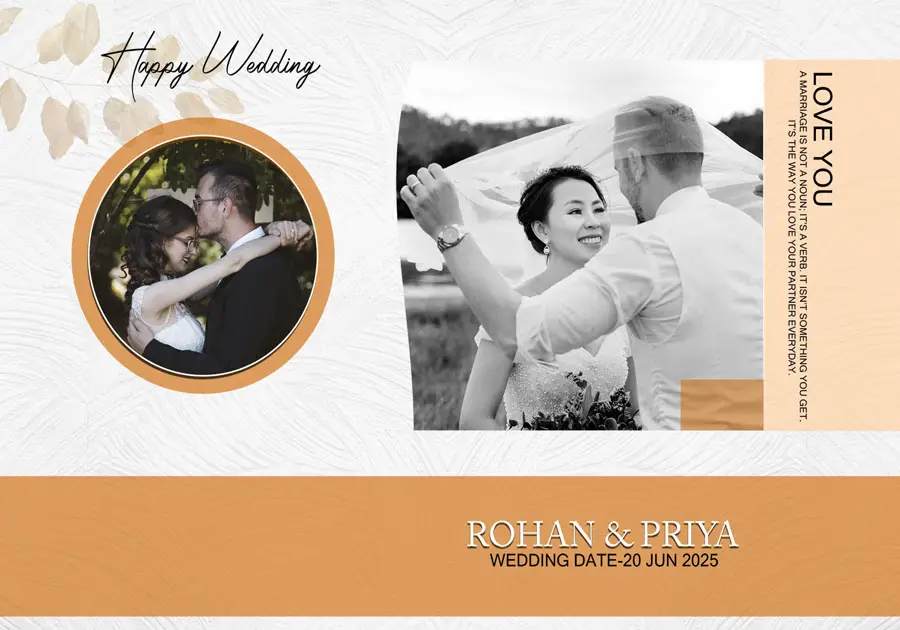 Creative wedding album back cover PSD 14x20 with modern layout