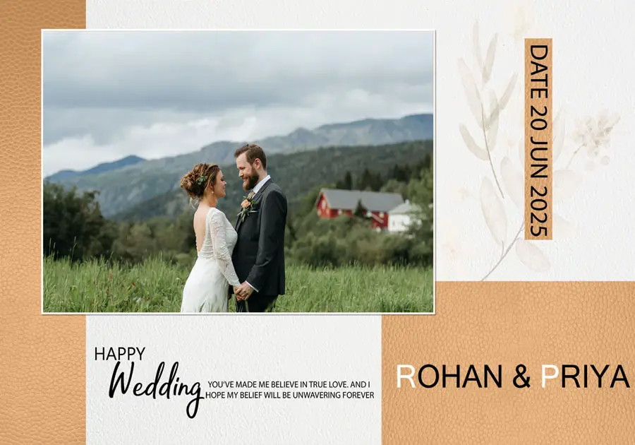 Creative wedding album back cover PSD 14x20 with decorative border