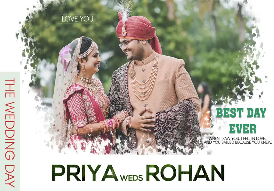 Stylish wedding album front cover PSD 14x20 with bold layout