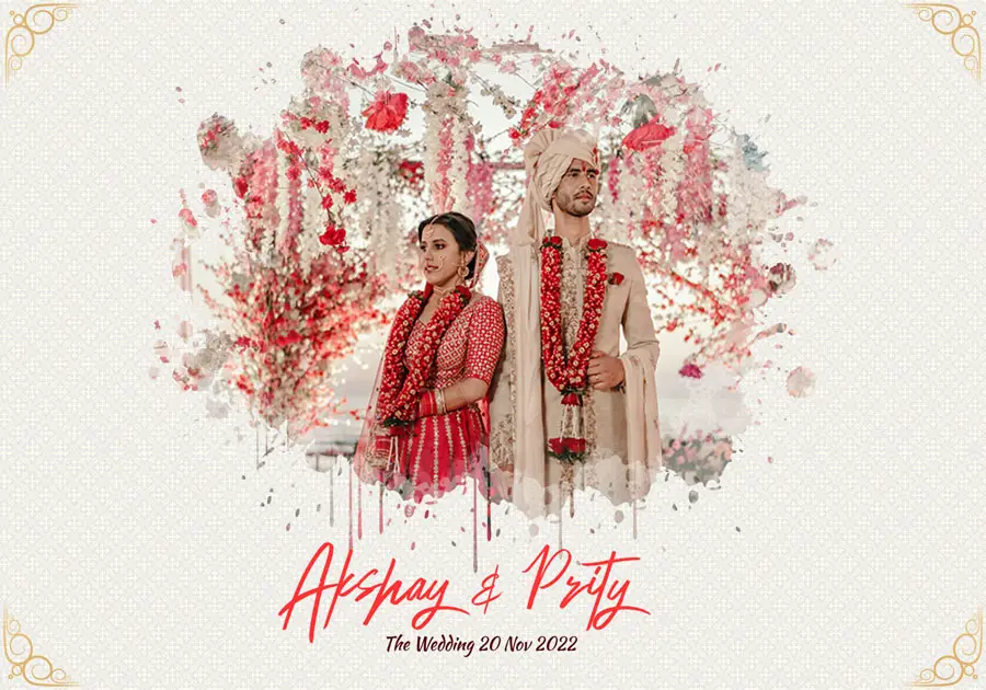 Luxury wedding album front cover PSD 14x20 with ornamental details