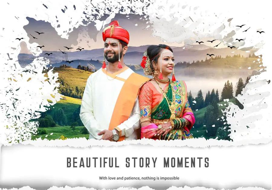 Creative wedding album front cover PSD 14x20 with decorative border