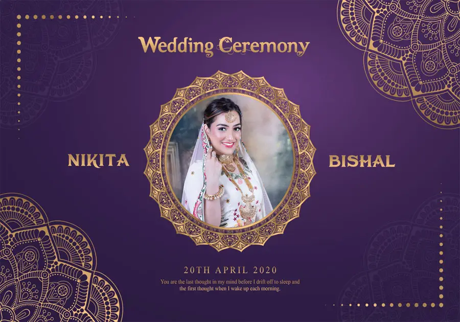 Professional wedding album front cover PSD 14x20 with clean layout