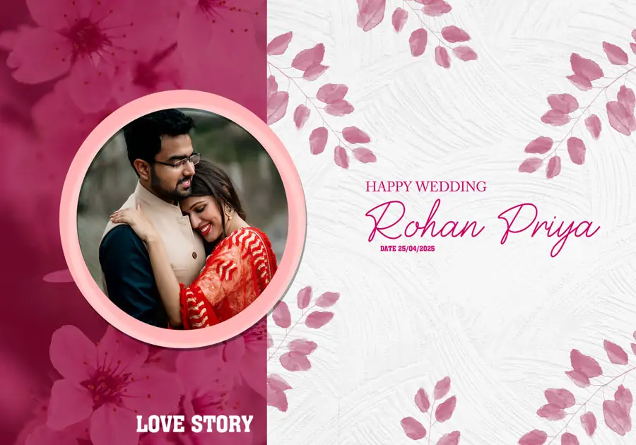 Elegant wedding album front cover PSD 14x20 with decorative motif