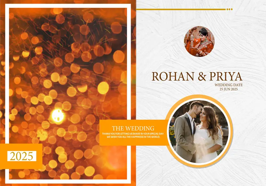 Professional wedding album front cover PSD 14x20 with clean typography