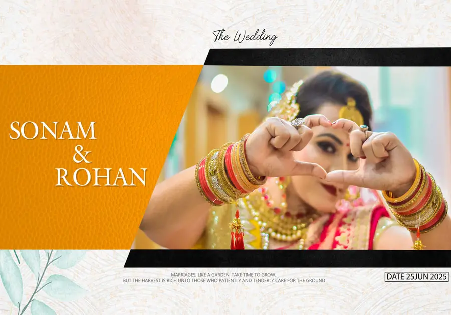 Premium wedding album front cover PSD 14x20 with decorative frame