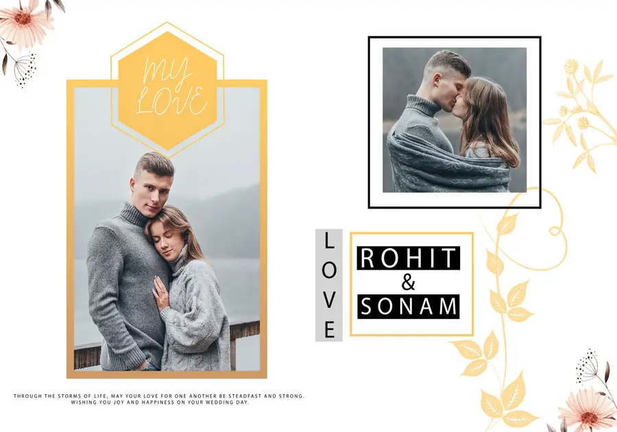 Stylish wedding album front cover PSD 14x20 with modern accents