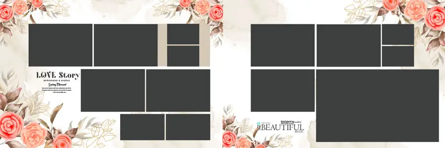 Floral Wedding Album Design 12x36 PSD Template 24 - floral album PSD 300 DPI