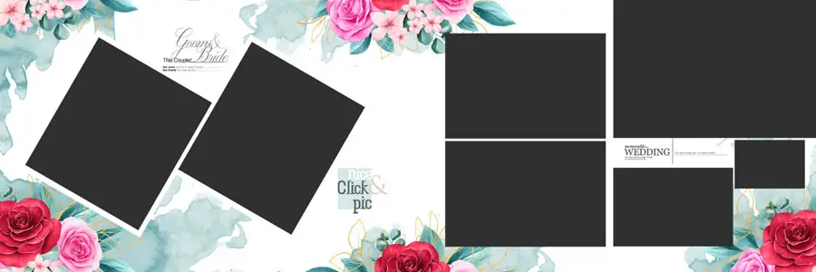 Floral Wedding Album Design 12x36 PSD Template 7 - editable PSD for Photoshop