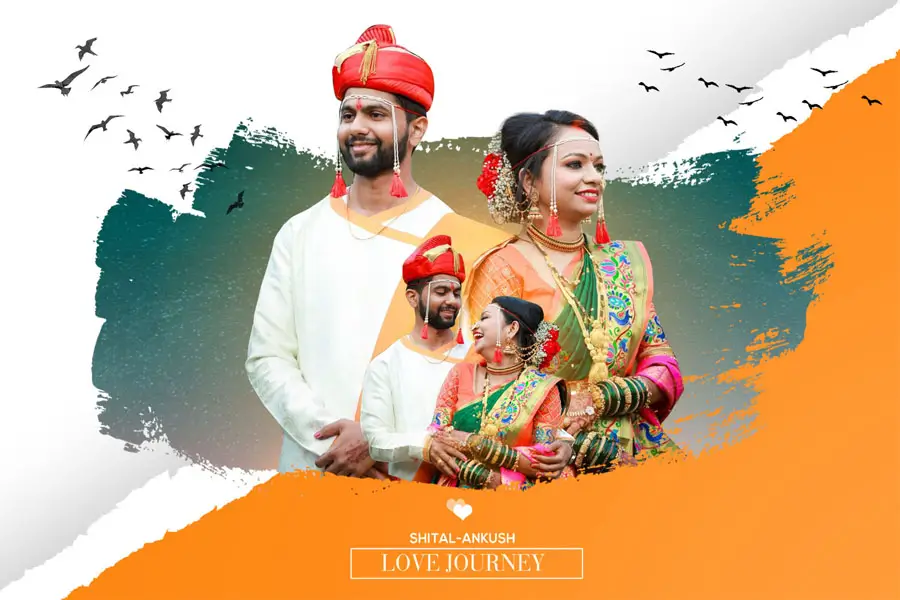 Modern Marathi wedding album cover PSD template in 12x18 format