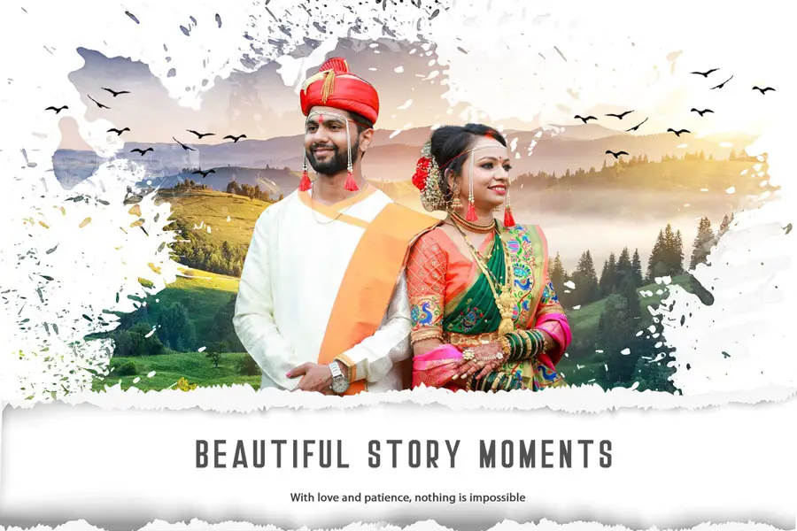 Professional Marathi wedding album cover design PSD for studio use