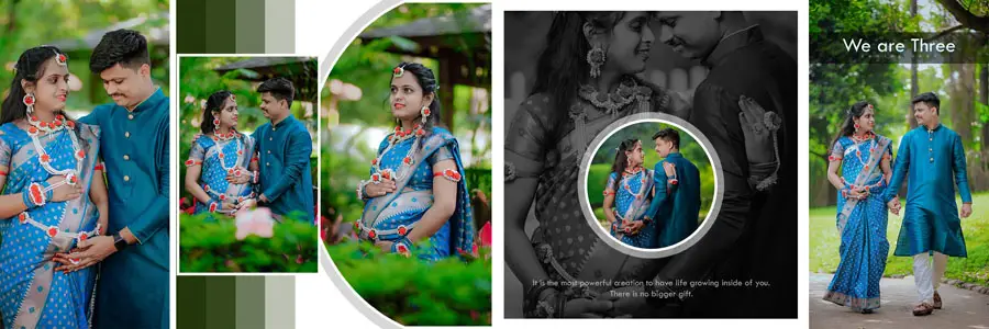 Elegant maternity album design PSD template 12x36 for pregnancy photoshoot