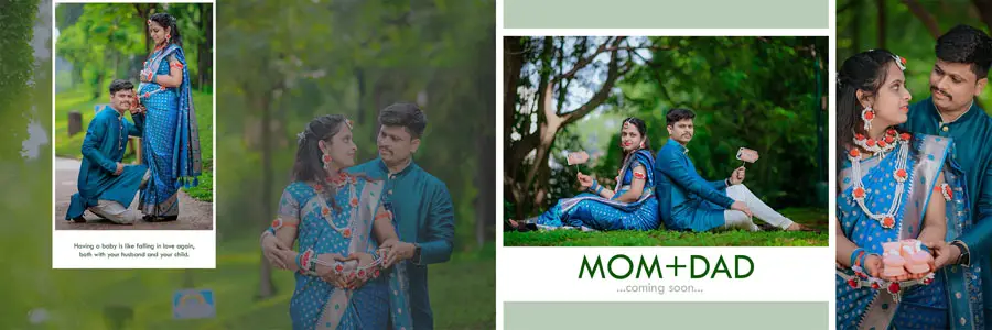 Creative maternity photo album design PSD 12x36 editable layout