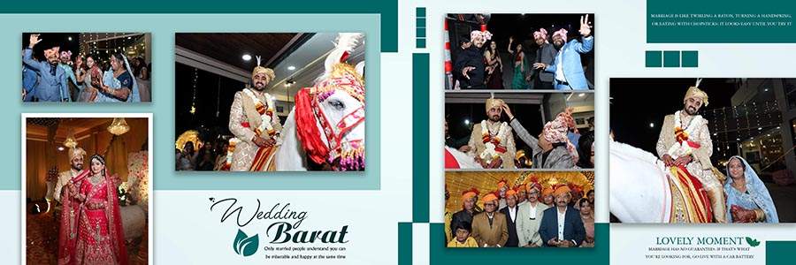 Creative wedding album background and layout PSD template