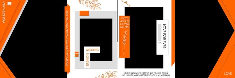 Creative wedding album PSD template with elegant photo collage layout