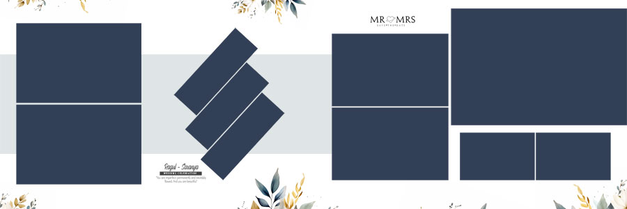 romantic wedding album PSD 12x36 template with floral decoration for professional album designer workflow
