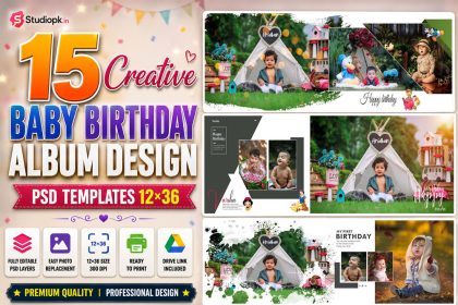 15 Creative Baby Birthday Album Design PSD Templates 12x36
