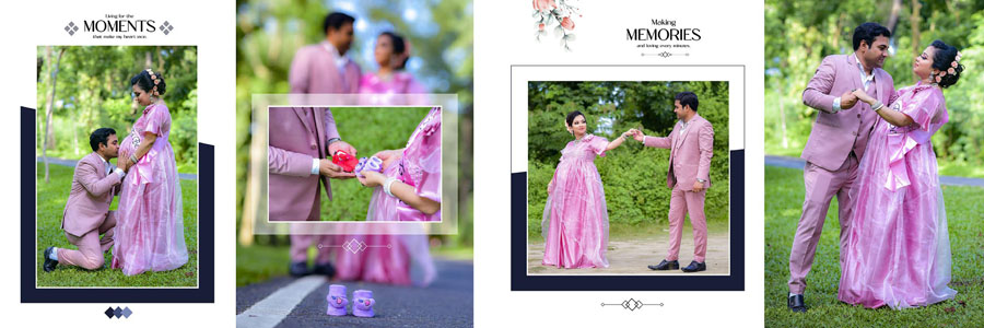 Minimalist marriage album page design template in PSD format
