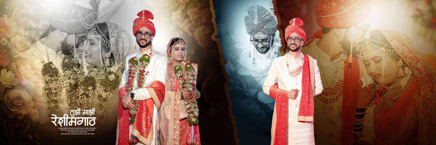 Clean and modern Marathi wedding album PSD page design