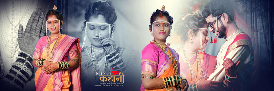 Professional Maharashtrian wedding album PSD design in 12x36 format