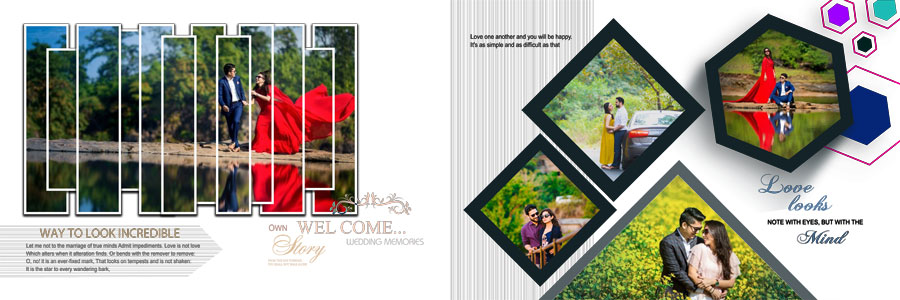 Modern couple photo album spread template for Photoshop preview 05
