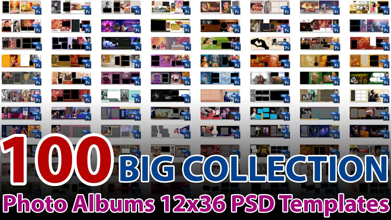 (Big Collection) 100 Photo Albums 12x36 PSD Templates