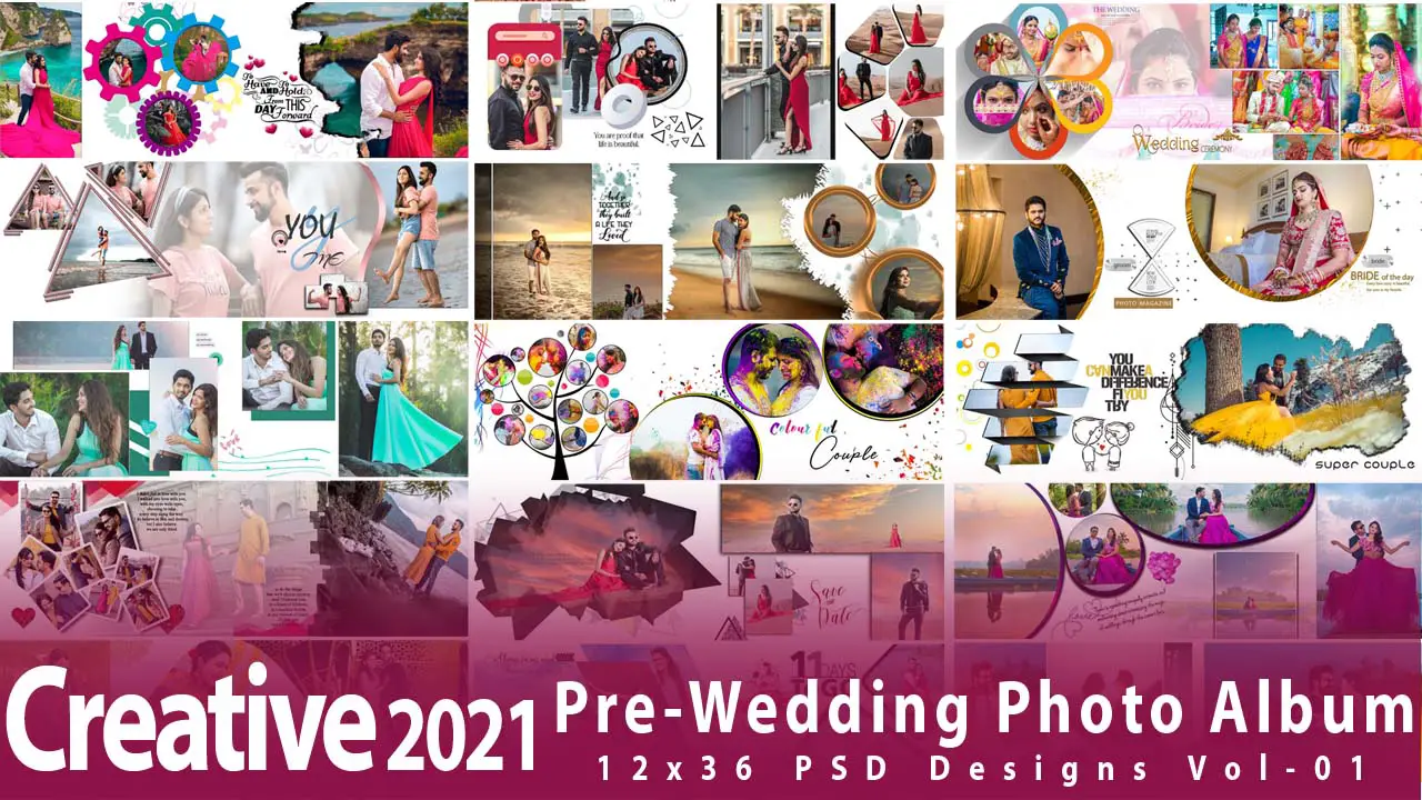 Creative 2021 Pre-Wedding Photo Album 12x36 PSD Designs Vol-01