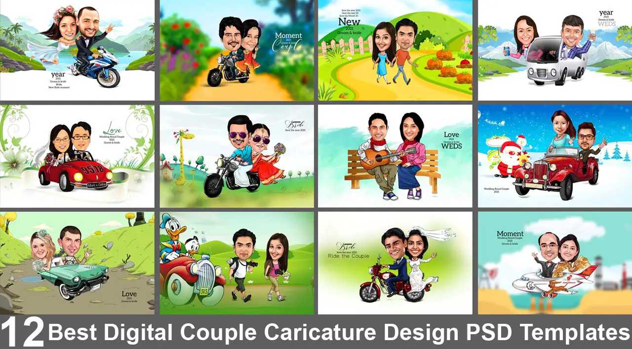 12 Best Digital Couple Caricature Design PSD Templates
