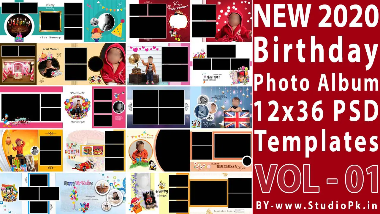 New 2020 Birthday Photo Album 12x36 PSD Template Vol-01